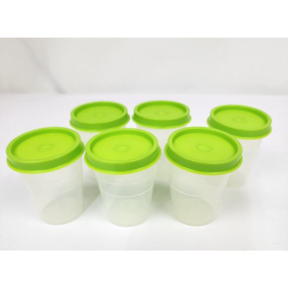5 Tupperware 2oz Midgets Small Containers Sheer w/ Apple Green Lids 4789 & 201 - Picture 1 of 3